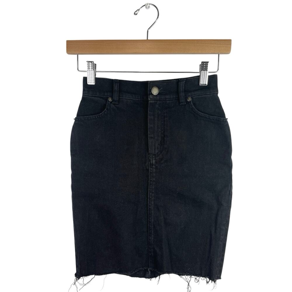 & Other Stories Women's Black High Waisted Raw Hem Mini Denim Jean Skirt Size 2